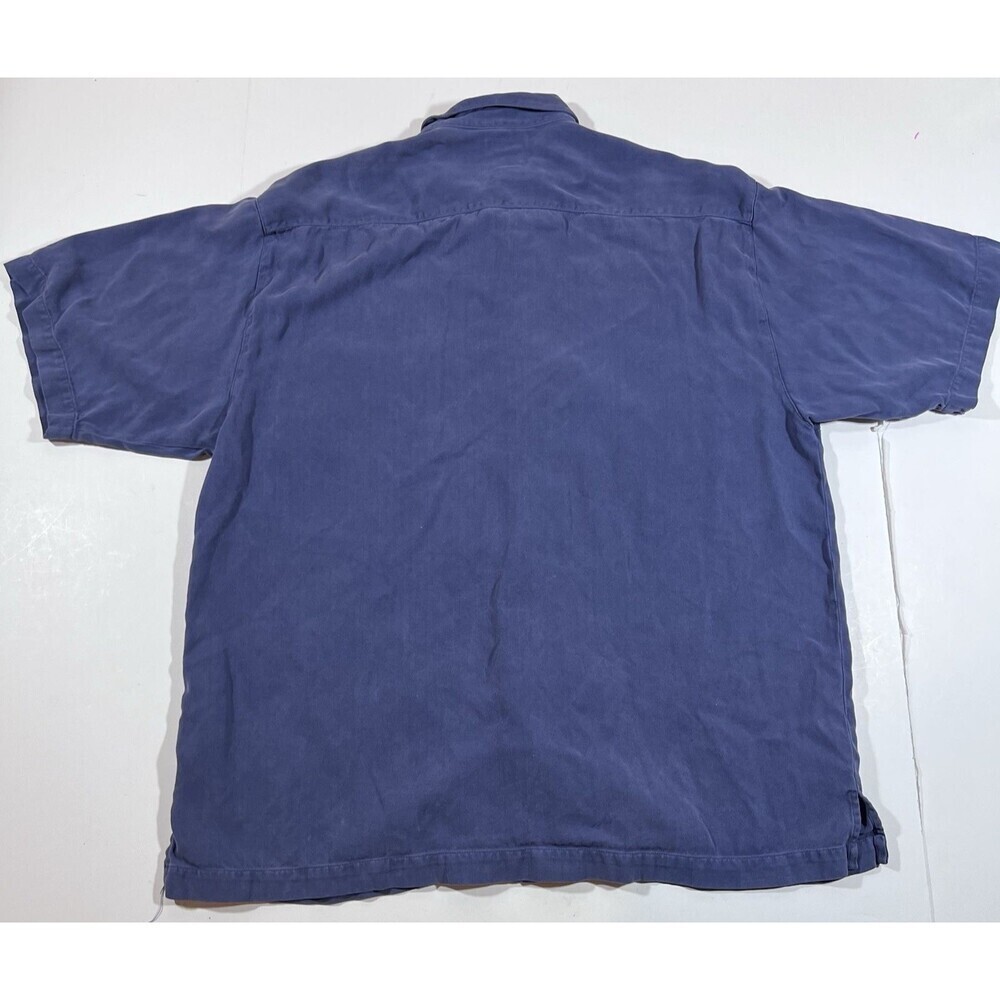 Tommy Bahama 100% Silk Herringbone Short Sleeve Camp Shirt Blue Men's Large Y2K - Picture 8 of 8